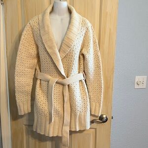 GAP Cream Knit Belted Cardigan Wool Size L